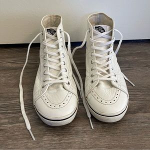 RARE W9.5 White Leather Vans Lo Pro High tops